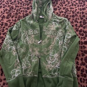 Green Vertigo Hoodie with Floral Design